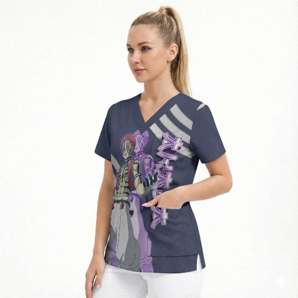 Akaza Demon Slayer Scrub Top Mystic Aura Anime Ring Style