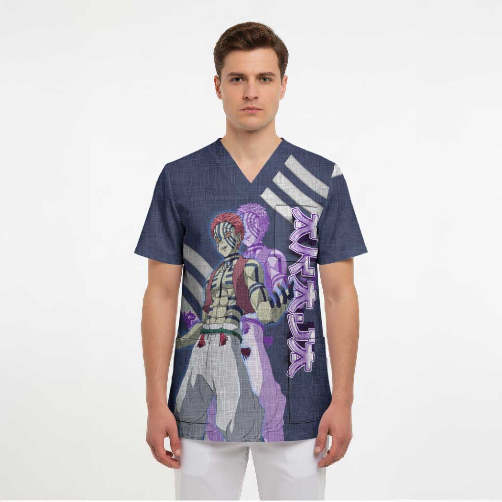 Akaza Demon Slayer Scrub Top Mystic Aura Anime Ring Style