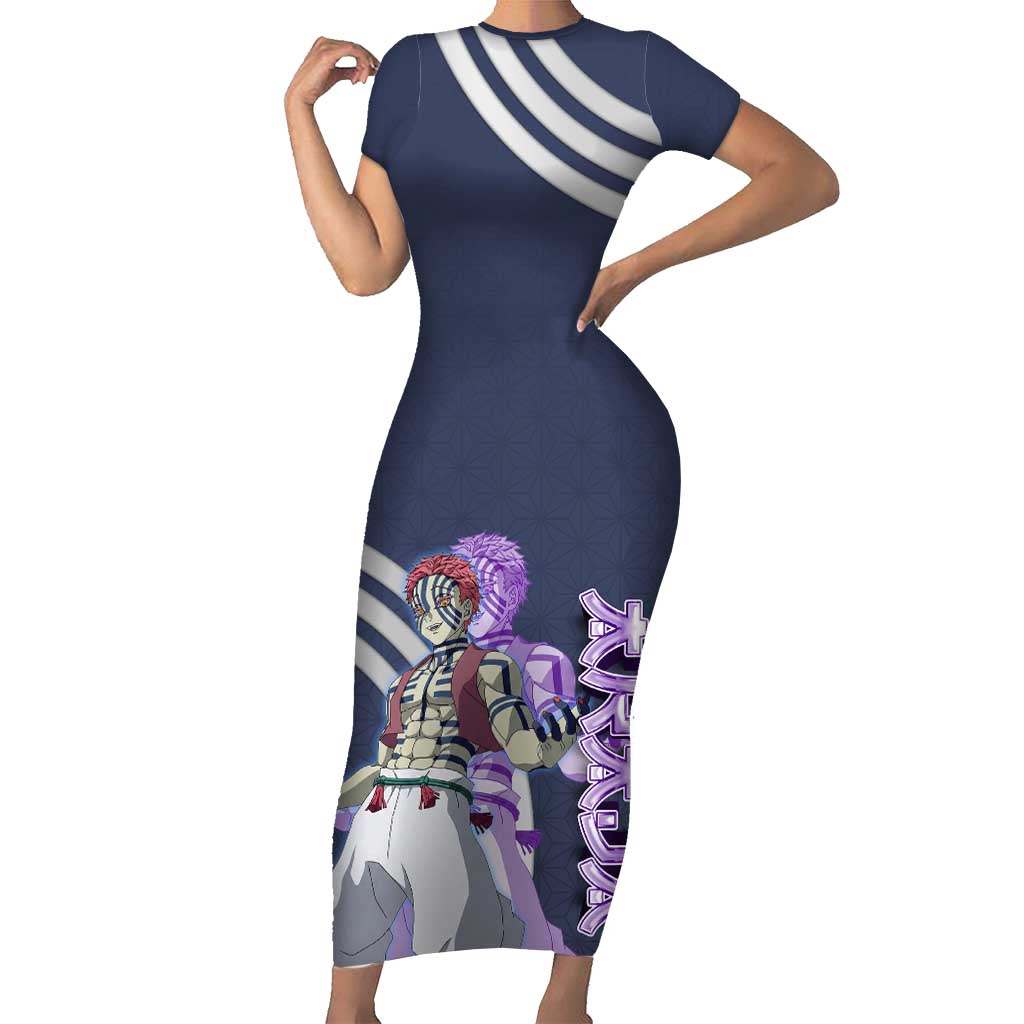 Akaza Demon Slayer Short Sleeve Bodycon Dress Mystic Aura Anime Ring Style