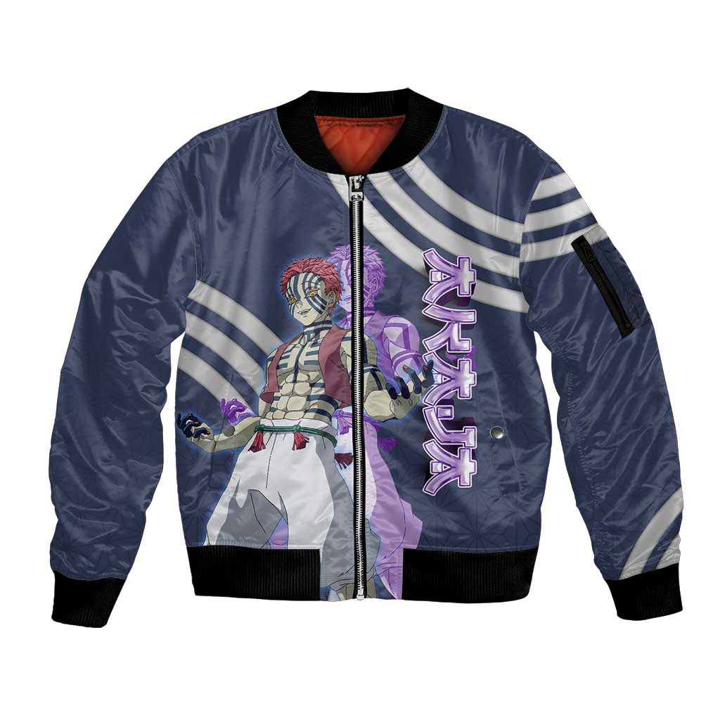 Akaza Demon Slayer Sleeve Zip Bomber Jacket Mystic Aura Anime Ring Style