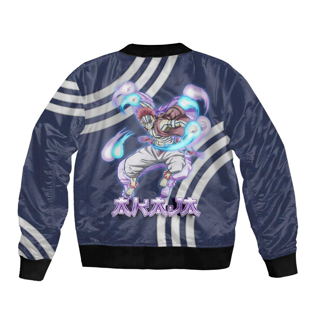Akaza Demon Slayer Sleeve Zip Bomber Jacket Mystic Aura Anime Ring Style