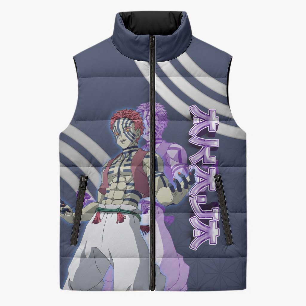 Akaza Demon Slayer Sleeveless Puffer Jacket Mystic Aura Anime Ring Style