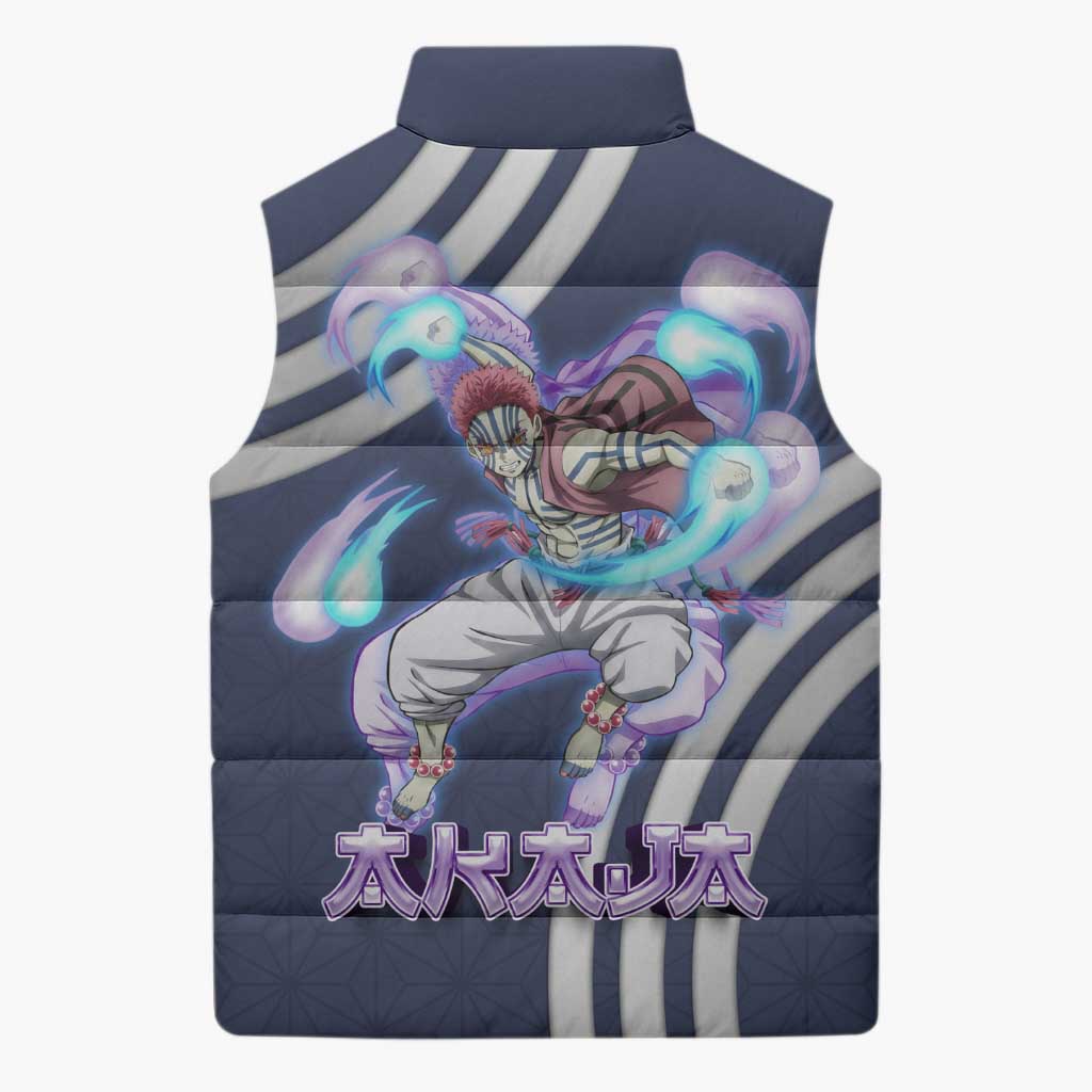 Akaza Demon Slayer Sleeveless Puffer Jacket Mystic Aura Anime Ring Style