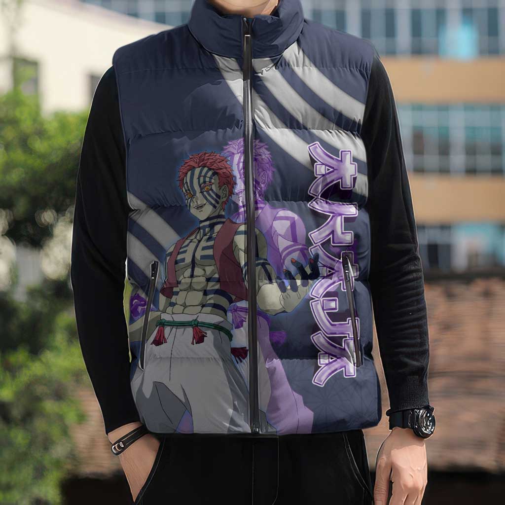 Akaza Demon Slayer Sleeveless Puffer Jacket Mystic Aura Anime Ring Style