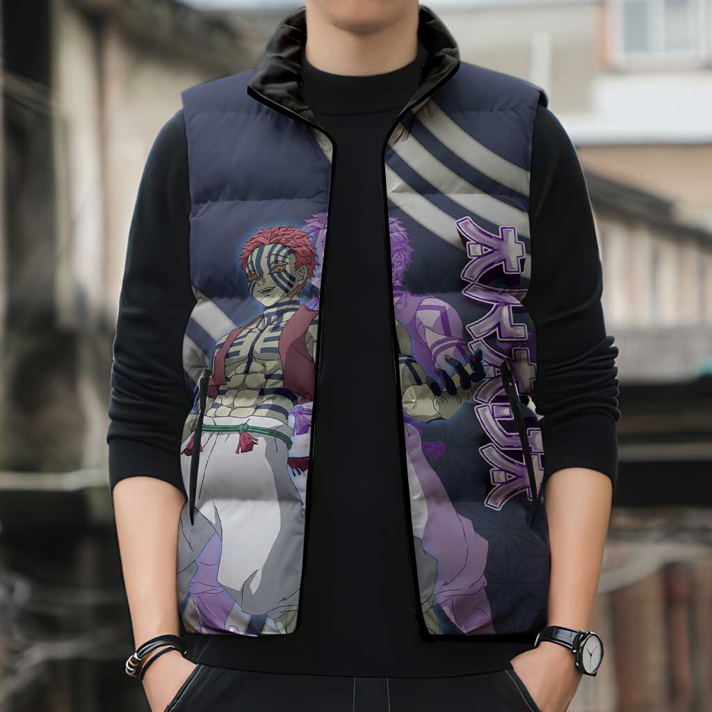 Akaza Demon Slayer Sleeveless Puffer Jacket Mystic Aura Anime Ring Style