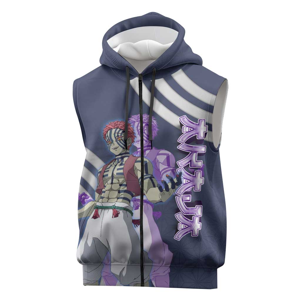 Akaza Demon Slayer Sleeveless Zip Hoodie Mystic Aura Anime Ring Style