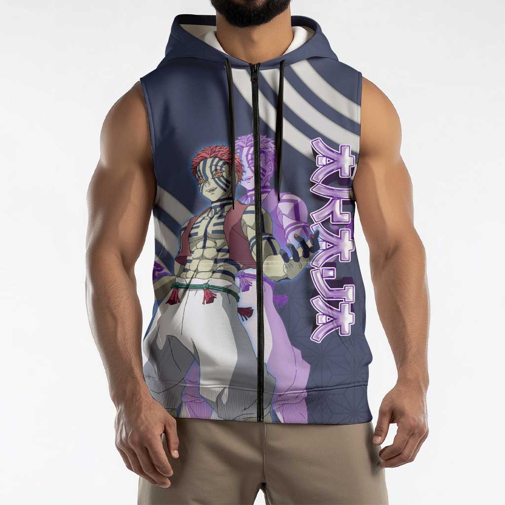 Akaza Demon Slayer Sleeveless Zip Hoodie Mystic Aura Anime Ring Style