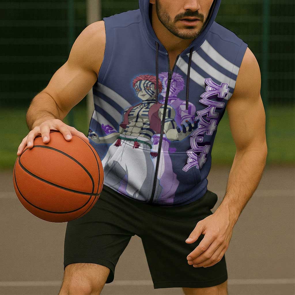 Akaza Demon Slayer Sleeveless Zip Hoodie Mystic Aura Anime Ring Style