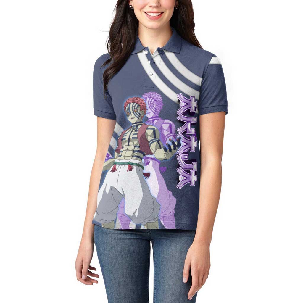 Akaza Demon Slayer Women Polo Shirt Mystic Aura Anime Ring Style