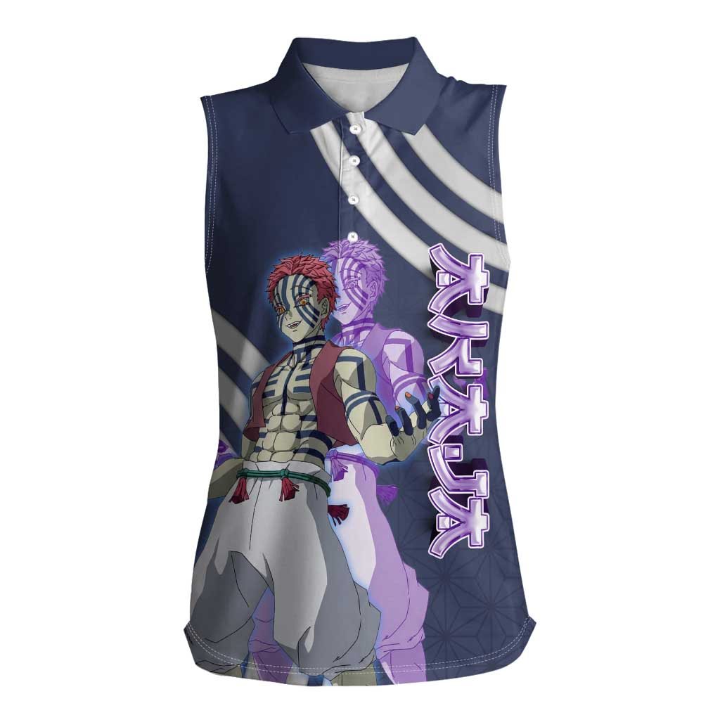 Akaza Demon Slayer Women Sleeveless Polo Shirt Mystic Aura Anime Ring Style