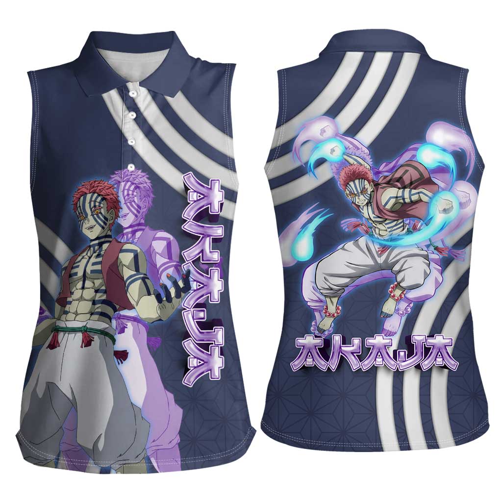 Akaza Demon Slayer Women Sleeveless Polo Shirt Mystic Aura Anime Ring Style