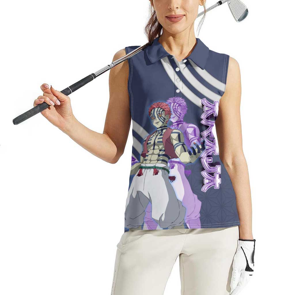Akaza Demon Slayer Women Sleeveless Polo Shirt Mystic Aura Anime Ring Style
