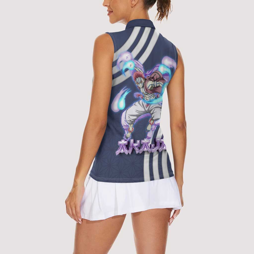 Akaza Demon Slayer Women Sleeveless Polo Shirt Mystic Aura Anime Ring Style