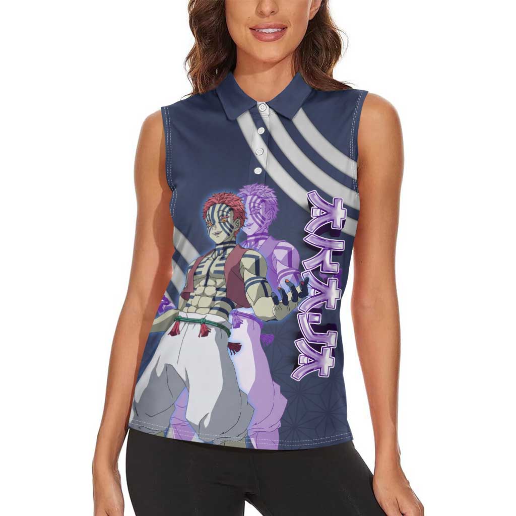 Akaza Demon Slayer Women Sleeveless Polo Shirt Mystic Aura Anime Ring Style