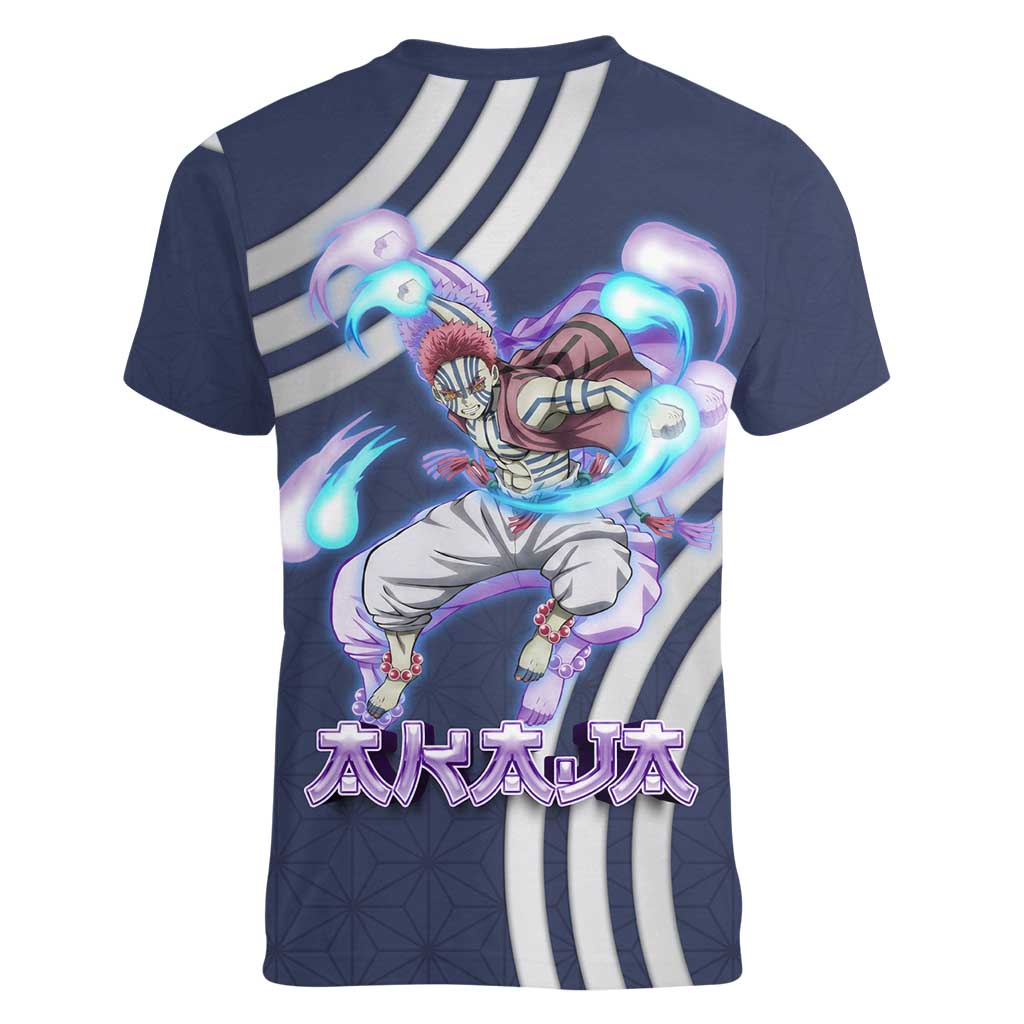 Akaza Demon Slayer Women V-Neck T-Shirt Mystic Aura Anime Ring Style