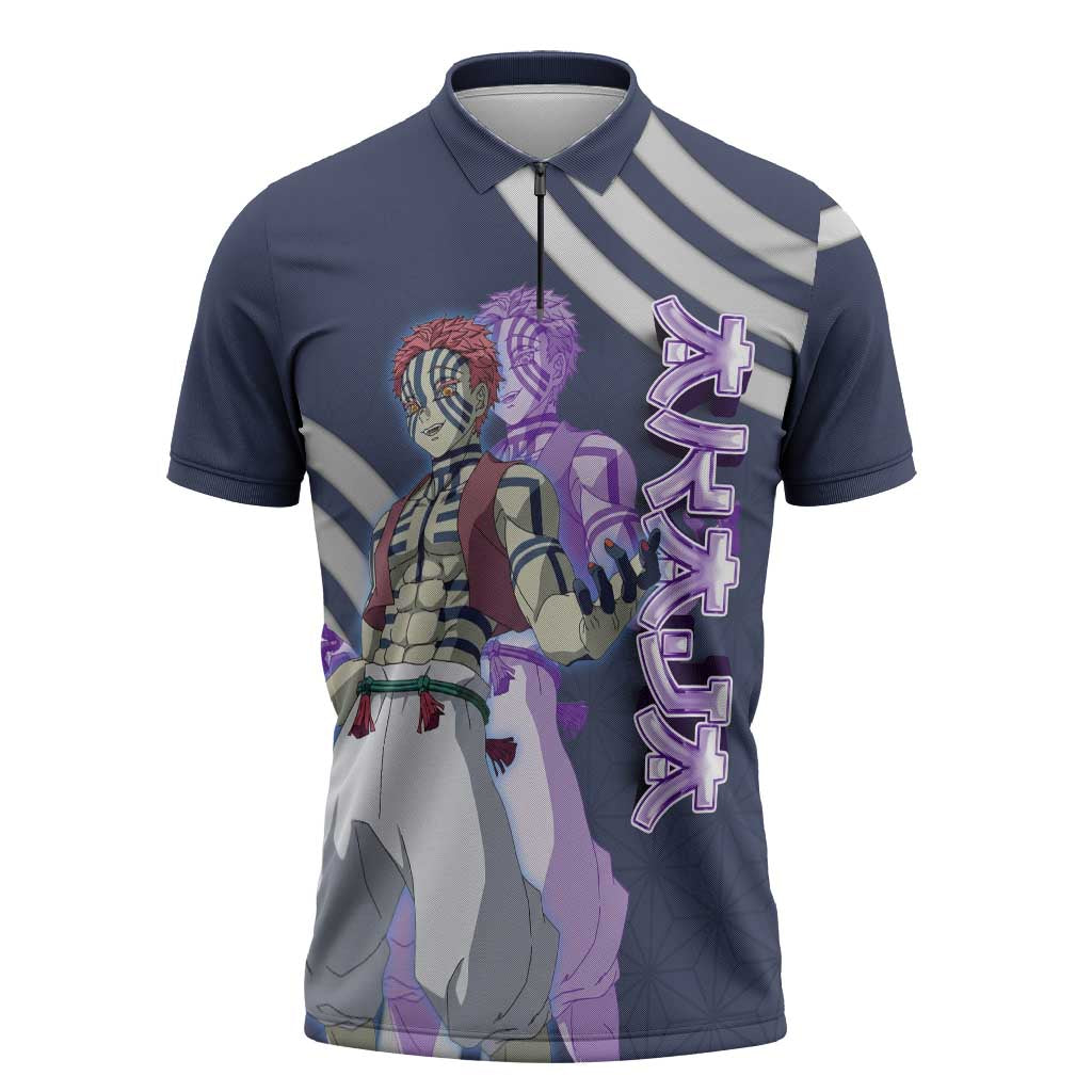 Akaza Demon Slayer Zipper Polo Shirt Mystic Aura Anime Ring Style