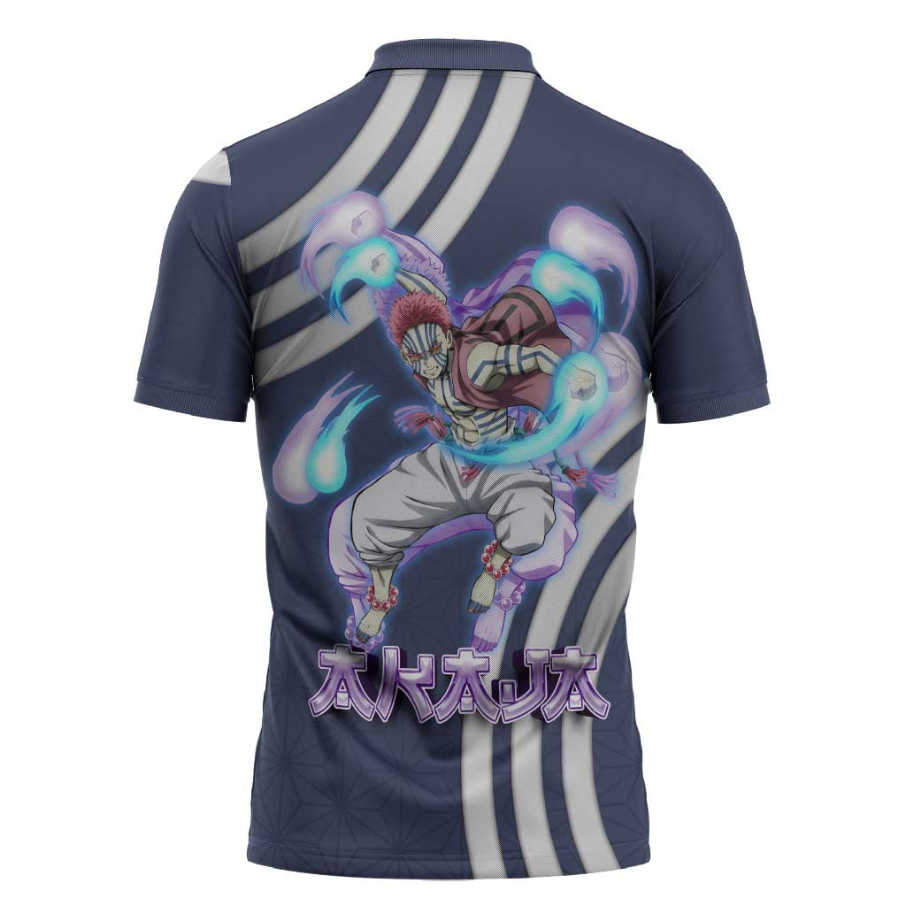 Akaza Demon Slayer Zipper Polo Shirt Mystic Aura Anime Ring Style