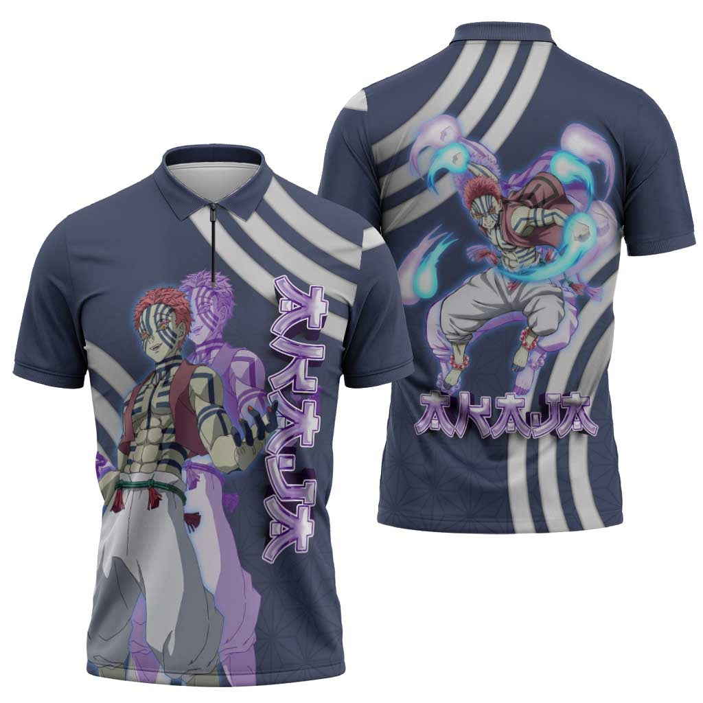 Akaza Demon Slayer Zipper Polo Shirt Mystic Aura Anime Ring Style
