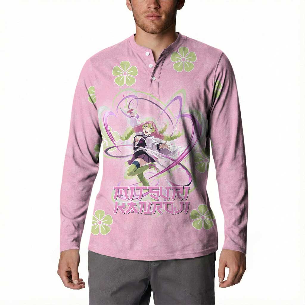 Kanroji Mitsuri Demon Slayer Button Sweatshirt Pastel Blossom Anime Lovecore Style