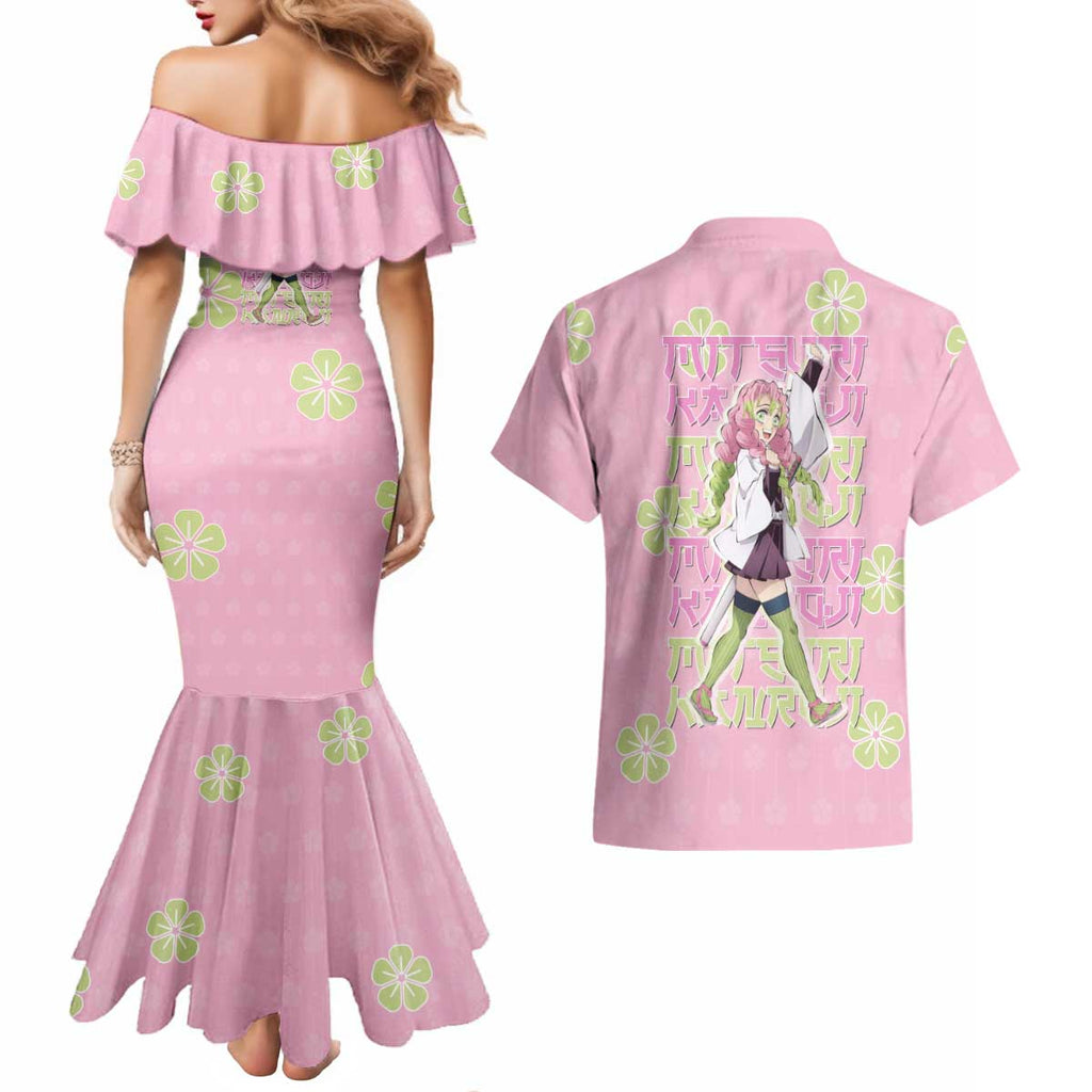 Kanroji Mitsuri Demon Slayer Couples Matching Mermaid Dress and Hawaiian Shirt Pastel Blossom Anime Lovecore Style