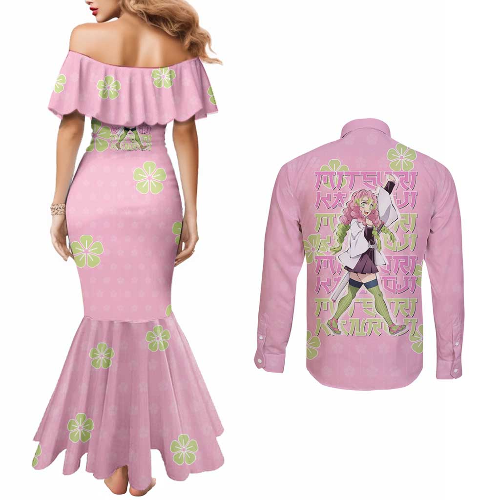 Kanroji Mitsuri Demon Slayer Couples Matching Mermaid Dress and Long Sleeve Button Shirt Pastel Blossom Anime Lovecore Style
