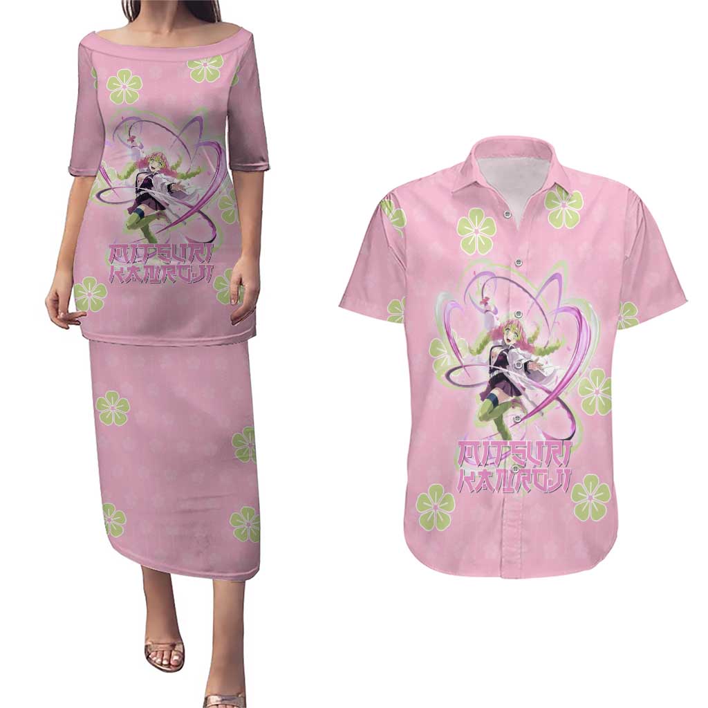 Kanroji Mitsuri Demon Slayer Couples Matching Puletasi and Hawaiian Shirt Pastel Blossom Anime Lovecore Style