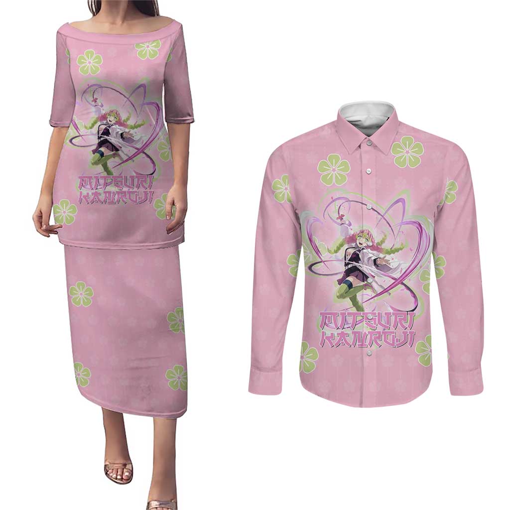 Kanroji Mitsuri Demon Slayer Couples Matching Puletasi and Long Sleeve Button Shirt Pastel Blossom Anime Lovecore Style