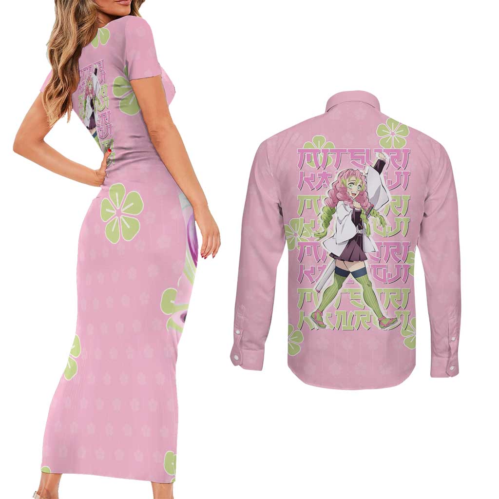 Kanroji Mitsuri Demon Slayer Couples Matching Short Sleeve Bodycon Dress and Long Sleeve Button Shirt Pastel Blossom Anime Lovecore Style