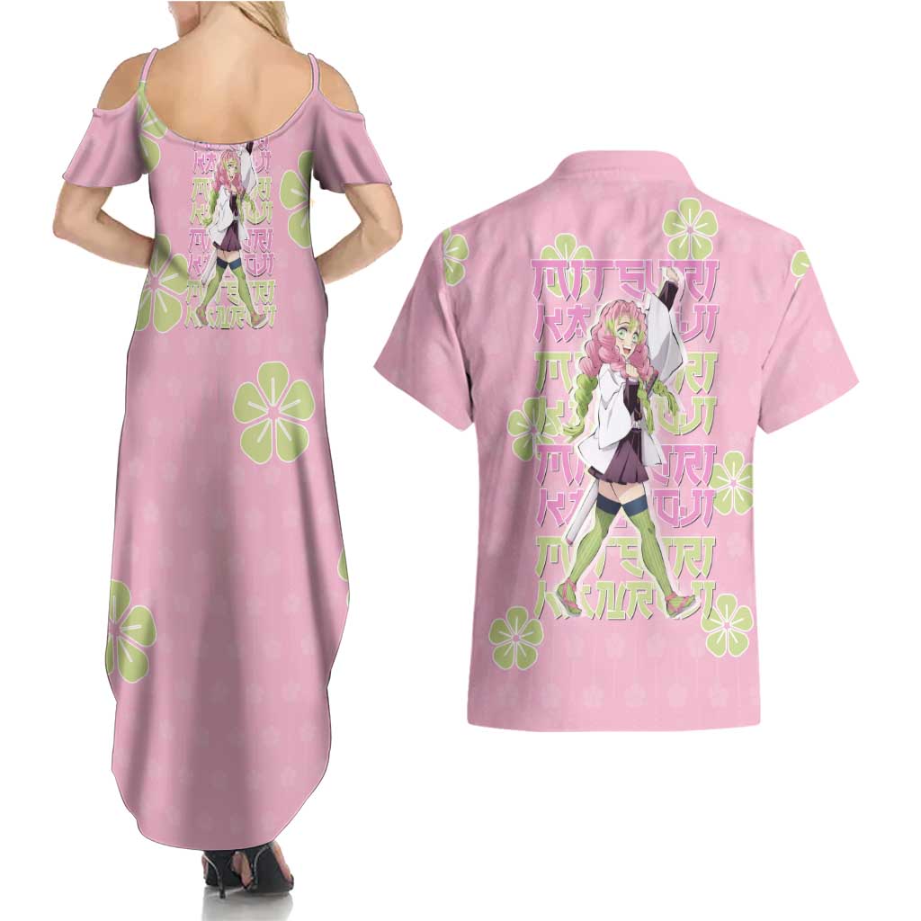 Kanroji Mitsuri Demon Slayer Couples Matching Summer Maxi Dress and Hawaiian Shirt Pastel Blossom Anime Lovecore Style