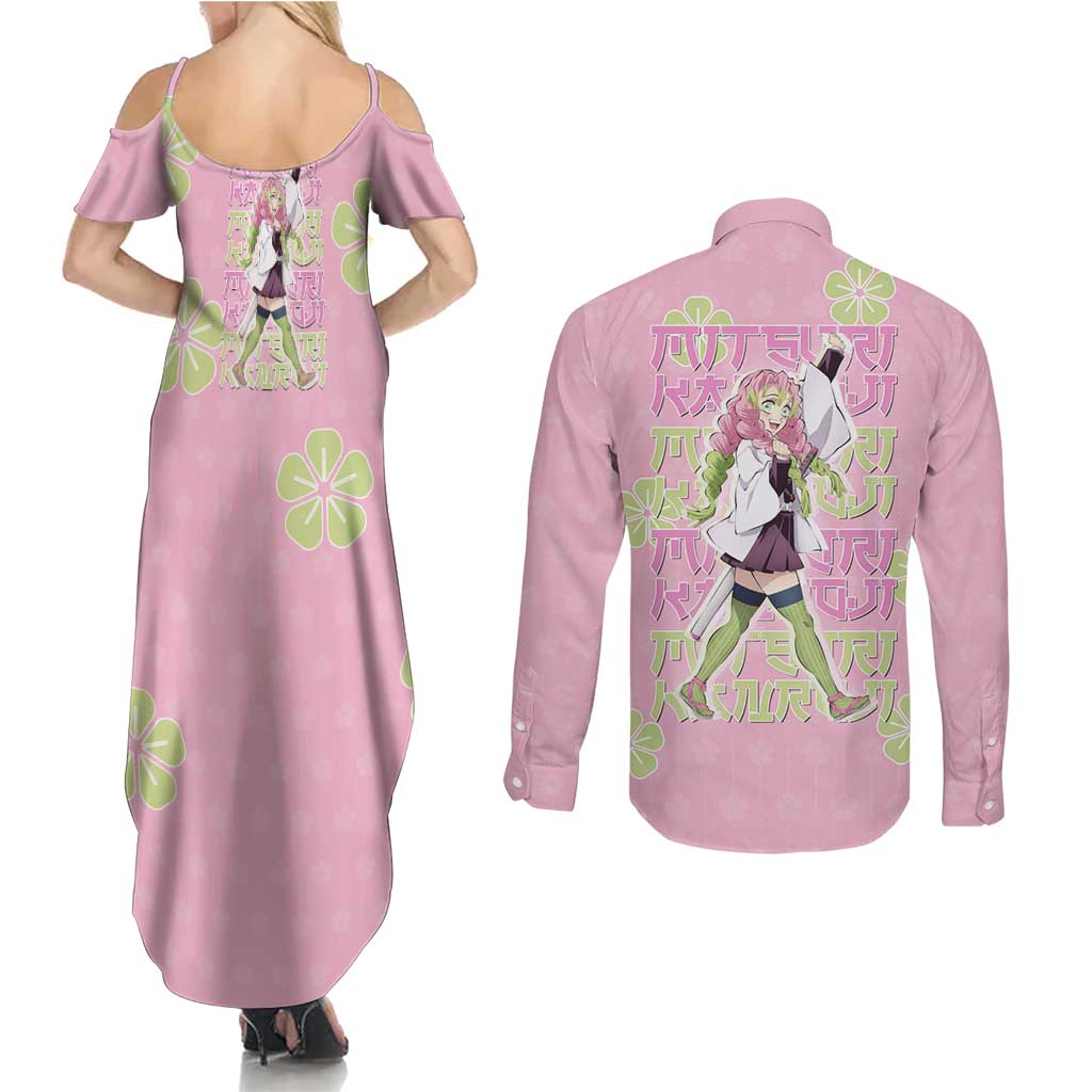 Kanroji Mitsuri Demon Slayer Couples Matching Summer Maxi Dress and Long Sleeve Button Shirt Pastel Blossom Anime Lovecore Style