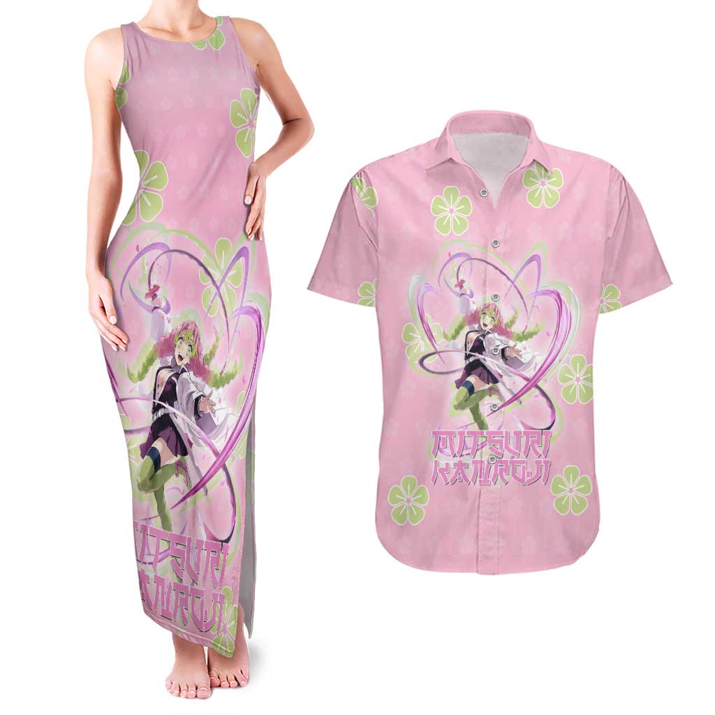 Kanroji Mitsuri Demon Slayer Couples Matching Tank Maxi Dress and Hawaiian Shirt Pastel Blossom Anime Lovecore Style