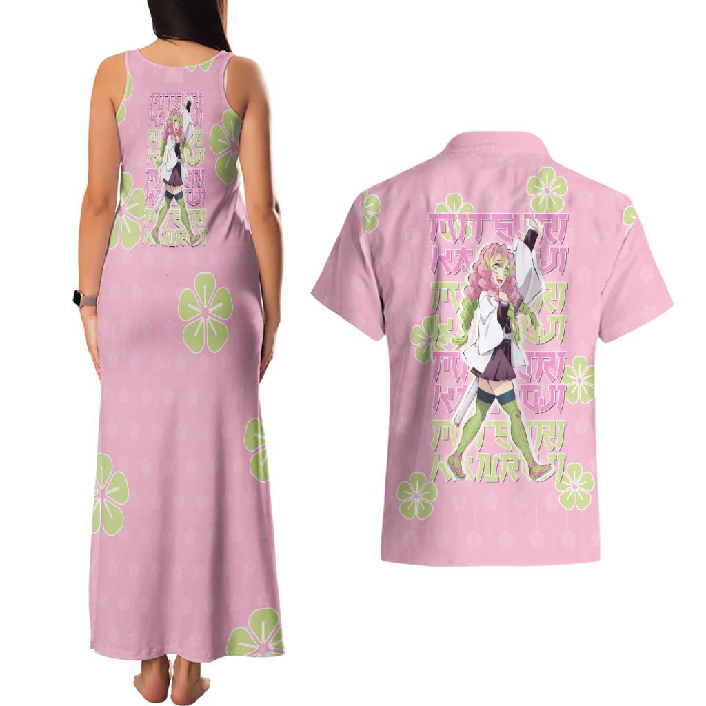 Kanroji Mitsuri Demon Slayer Couples Matching Tank Maxi Dress and Hawaiian Shirt Pastel Blossom Anime Lovecore Style