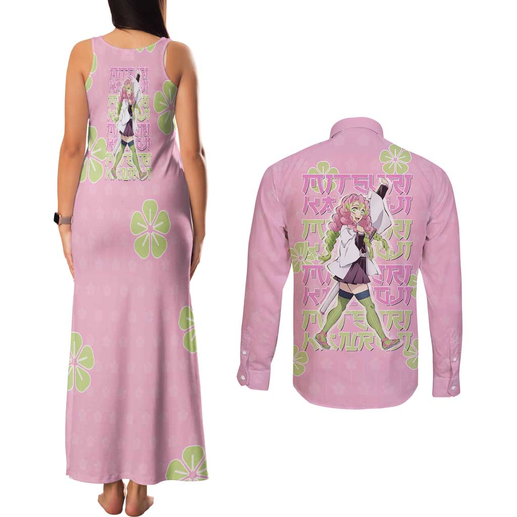 Kanroji Mitsuri Demon Slayer Couples Matching Tank Maxi Dress and Long Sleeve Button Shirt Pastel Blossom Anime Lovecore Style