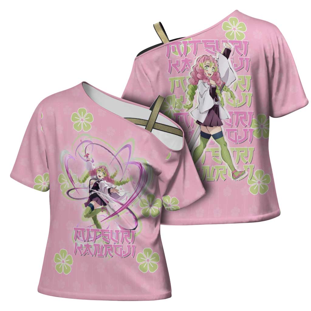 Kanroji Mitsuri Demon Slayer Cross Shoulder Shirt Pastel Blossom Anime Lovecore Style