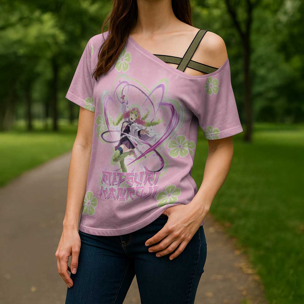 Kanroji Mitsuri Demon Slayer Cross Shoulder Shirt Pastel Blossom Anime Lovecore Style