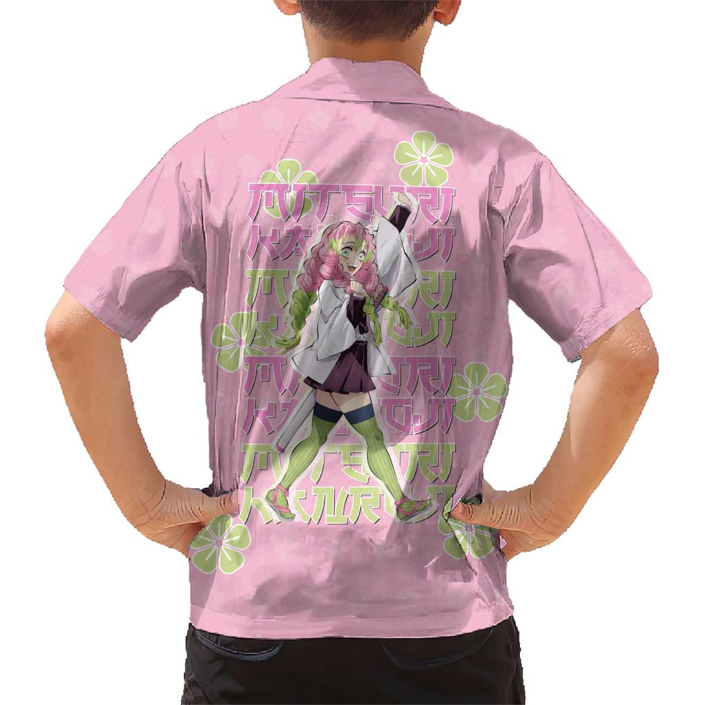 Kanroji Mitsuri Demon Slayer Family Matching Long Sleeve Bodycon Dress and Hawaiian Shirt Pastel Blossom Anime Lovecore Style