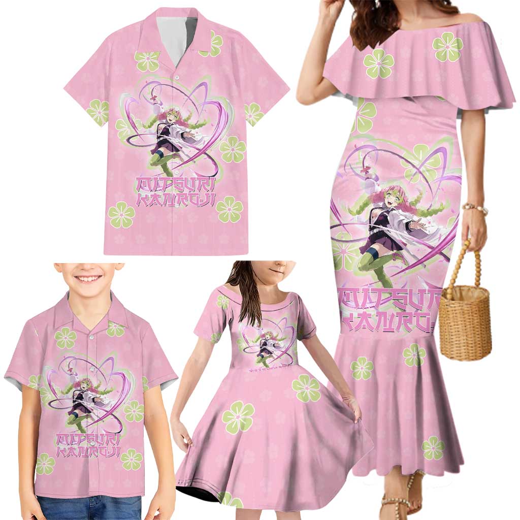 Kanroji Mitsuri Demon Slayer Family Matching Mermaid Dress and Hawaiian Shirt Pastel Blossom Anime Lovecore Style