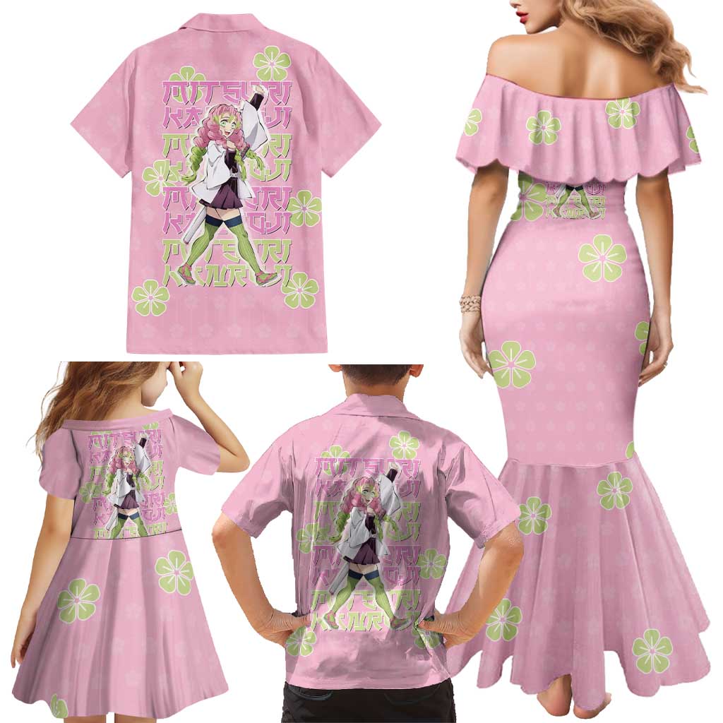 Kanroji Mitsuri Demon Slayer Family Matching Mermaid Dress and Hawaiian Shirt Pastel Blossom Anime Lovecore Style