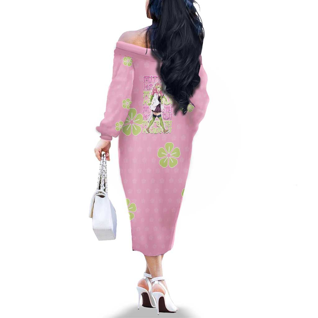 Kanroji Mitsuri Demon Slayer Family Matching Off The Shoulder Long Sleeve Dress and Hawaiian Shirt Pastel Blossom Anime Lovecore Style