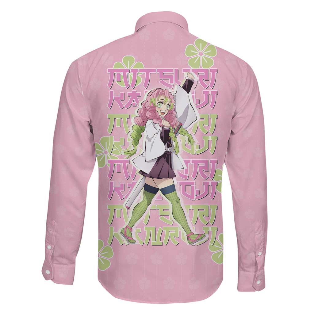 Kanroji Mitsuri Demon Slayer Family Matching Off Shoulder Maxi Dress and Hawaiian Shirt Pastel Blossom Anime Lovecore Style
