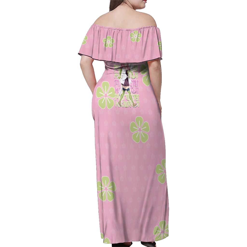 Kanroji Mitsuri Demon Slayer Family Matching Off Shoulder Maxi Dress and Hawaiian Shirt Pastel Blossom Anime Lovecore Style