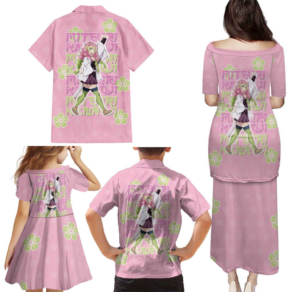 Kanroji Mitsuri Demon Slayer Family Matching Puletasi and Hawaiian Shirt Pastel Blossom Anime Lovecore Style