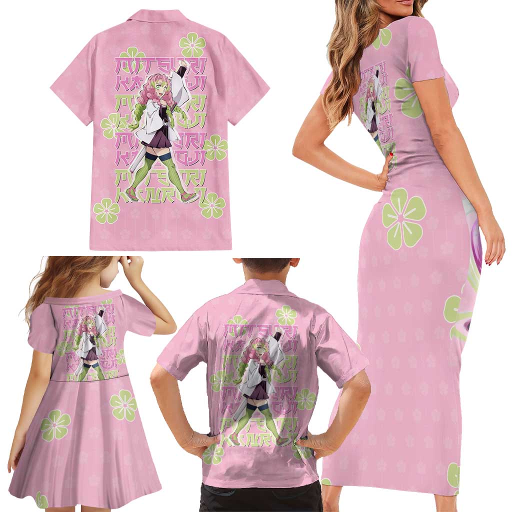 Kanroji Mitsuri Demon Slayer Family Matching Short Sleeve Bodycon Dress and Hawaiian Shirt Pastel Blossom Anime Lovecore Style