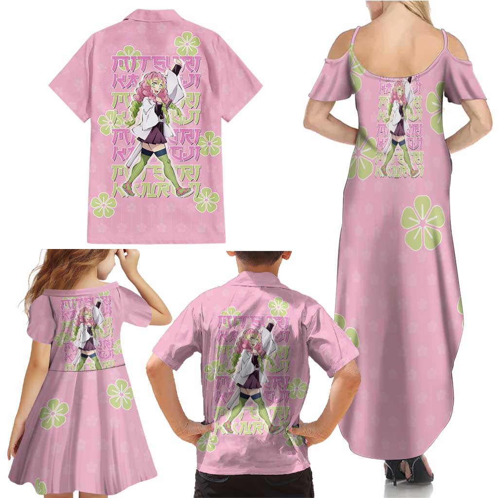 Kanroji Mitsuri Demon Slayer Family Matching Summer Maxi Dress and Hawaiian Shirt Pastel Blossom Anime Lovecore Style