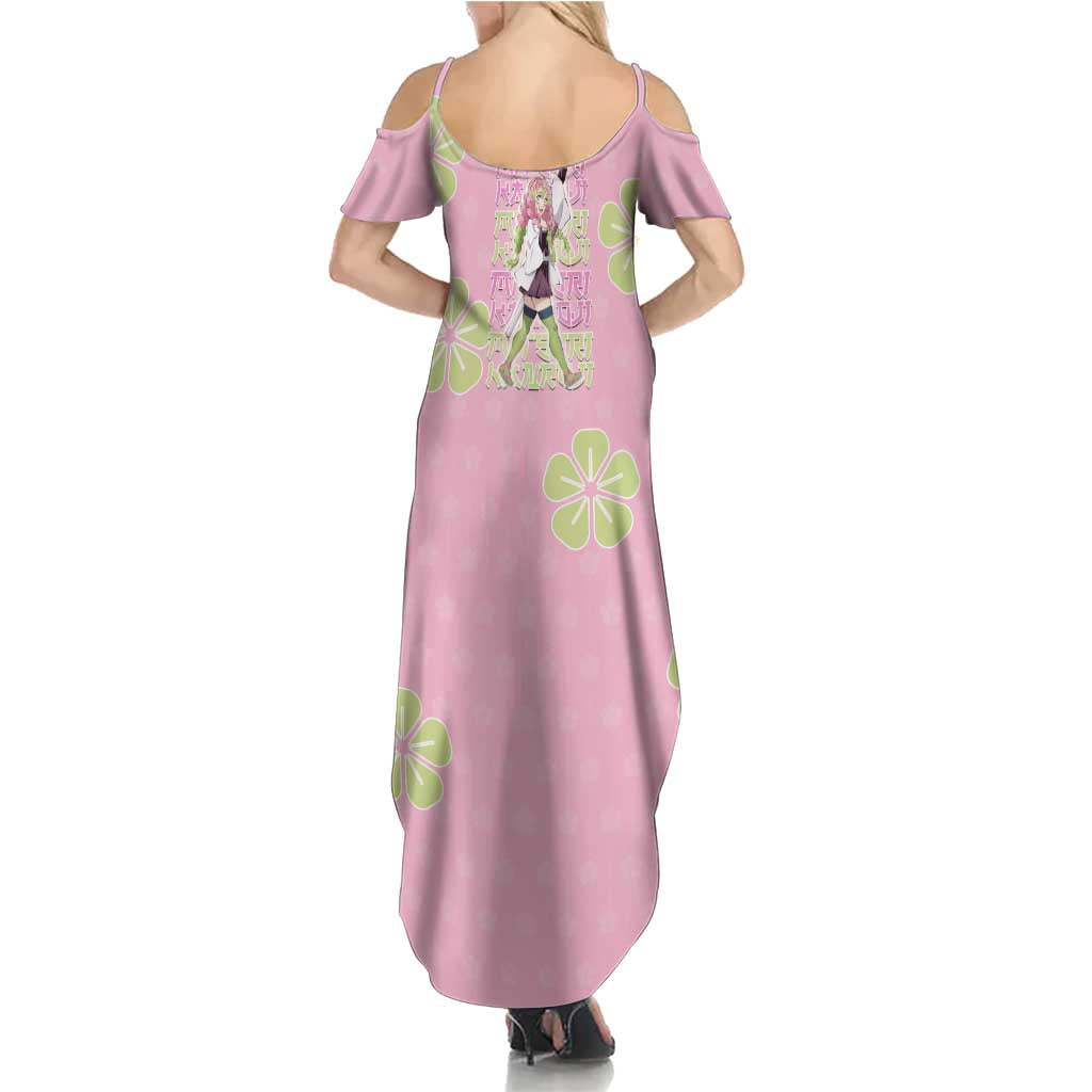 Kanroji Mitsuri Demon Slayer Family Matching Summer Maxi Dress and Hawaiian Shirt Pastel Blossom Anime Lovecore Style
