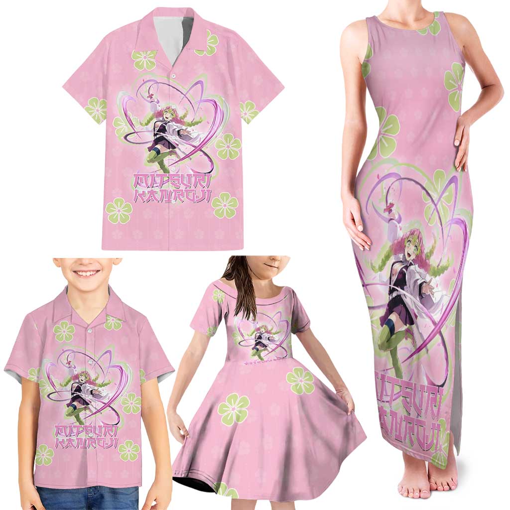 Kanroji Mitsuri Demon Slayer Family Matching Tank Maxi Dress and Hawaiian Shirt Pastel Blossom Anime Lovecore Style
