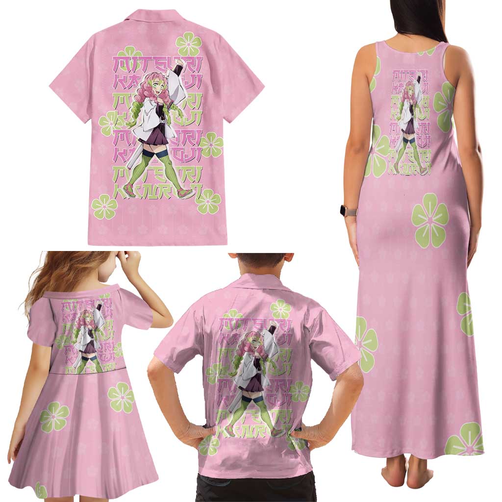 Kanroji Mitsuri Demon Slayer Family Matching Tank Maxi Dress and Hawaiian Shirt Pastel Blossom Anime Lovecore Style