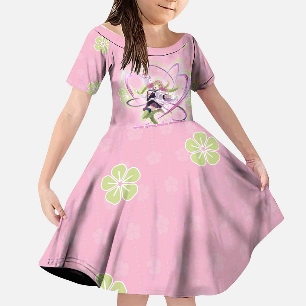 Kanroji Mitsuri Demon Slayer Kid Short Sleeve Dress Pastel Blossom Anime Lovecore Style