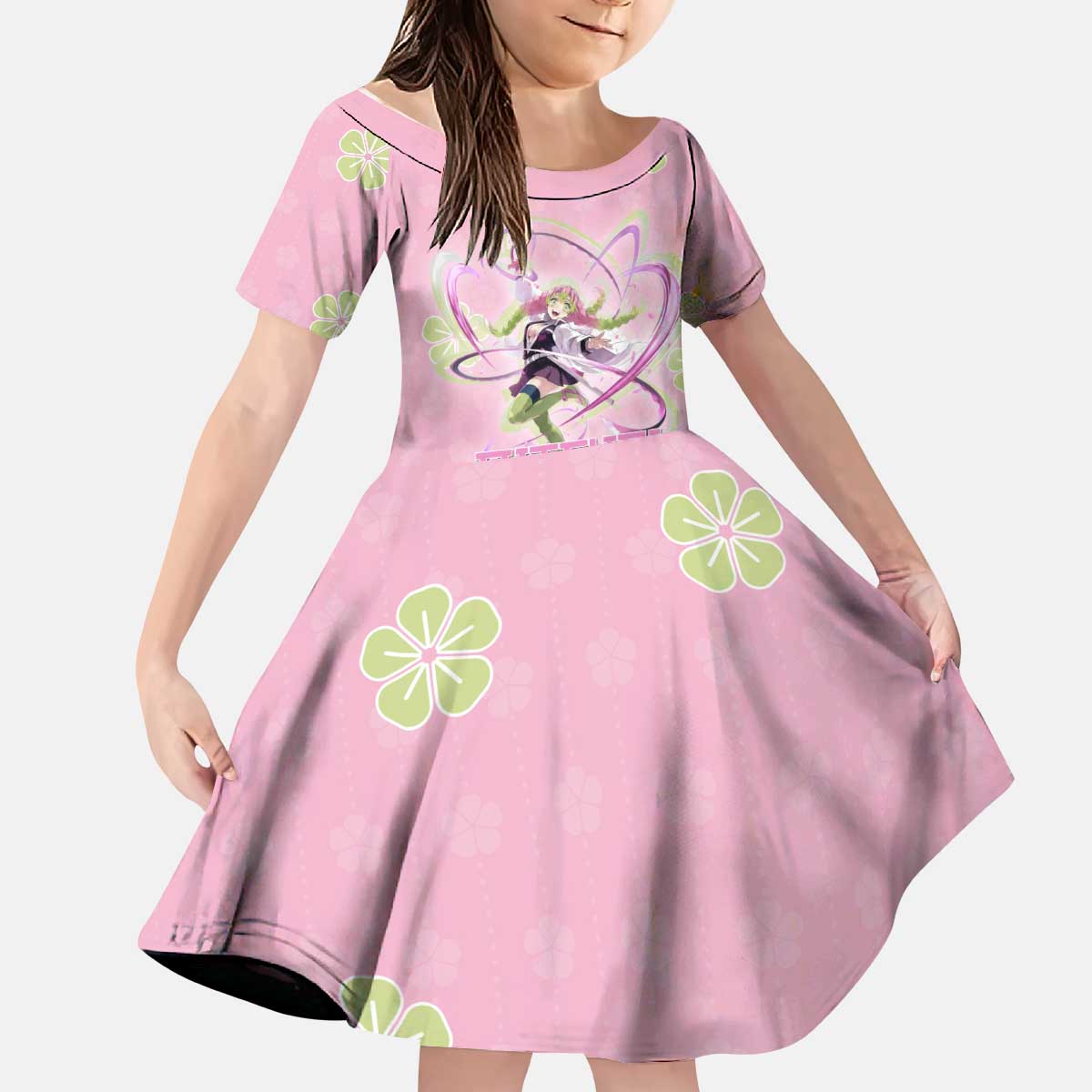 Kanroji Mitsuri Demon Slayer Kid Short Sleeve Dress Pastel Blossom Anime Lovecore Style