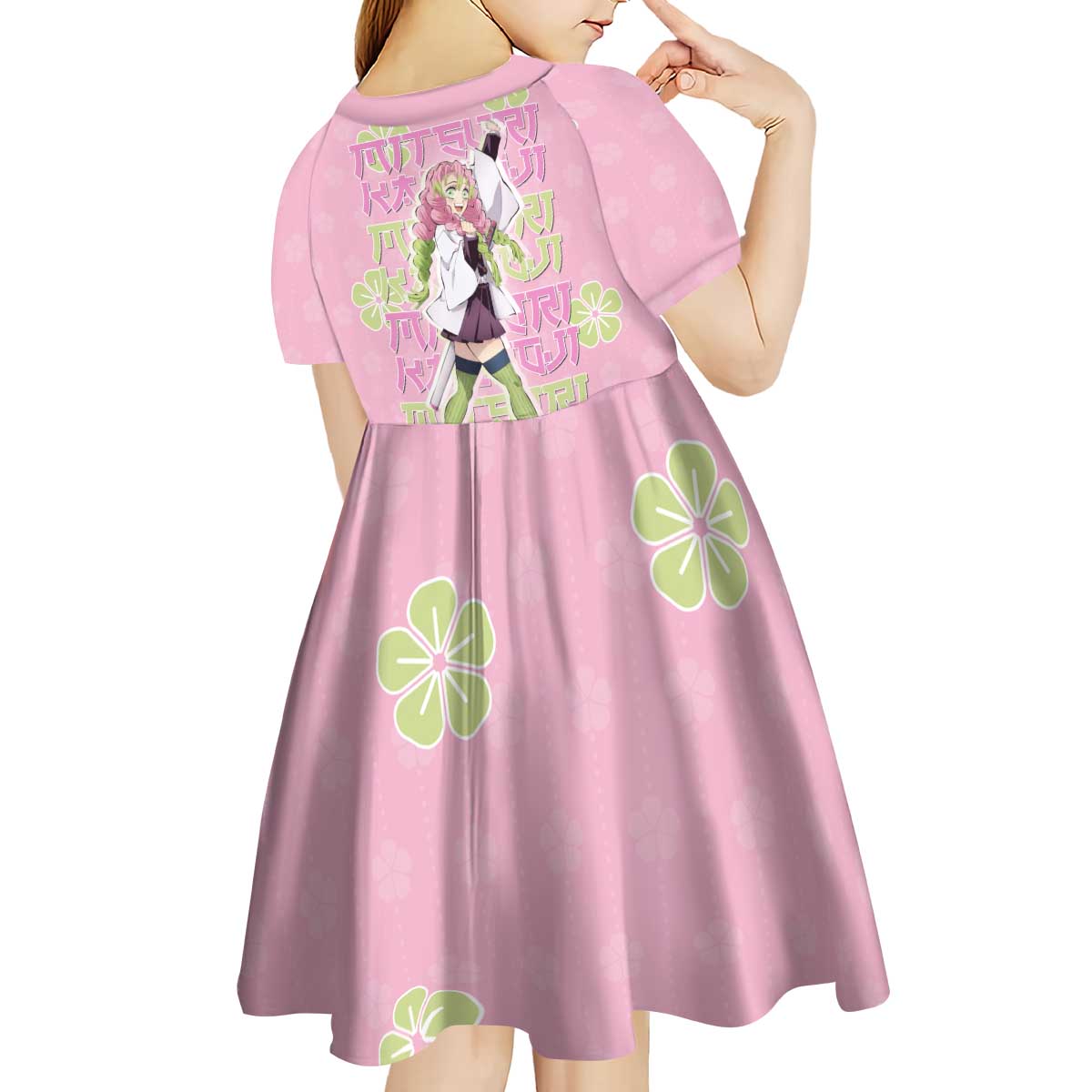 Kanroji Mitsuri Demon Slayer Kid Short Sleeve Dress Pastel Blossom Anime Lovecore Style